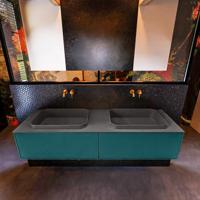 Badkamermeubelset Mondiaz Erin 150 cm met 2 Lades met RIDGE Wastafel Dubbel Dark grey Zonder Kraangaten Greeploos Mat Smag - thumbnail