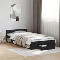 Bedframe met lade bewerkt hout zwart 100x200 cm - thumbnail
