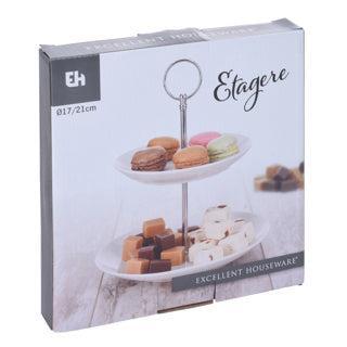EH Etagere Porselein 2 Delig Dia 17cm Hoog 25cm EH Etagere Porselein 2 Delig Dia 17cm Hoog 25cm