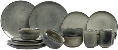 Salt & Pepper Serviesset Meridian - Groen/Blauw - 16-delig / 4 personen - 4 dinerborden, 4 ontbijtborden, 4 kommen en 4 kopjes
