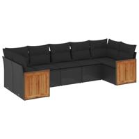 7-delige Loungeset met kussens poly rattan zwart - thumbnail