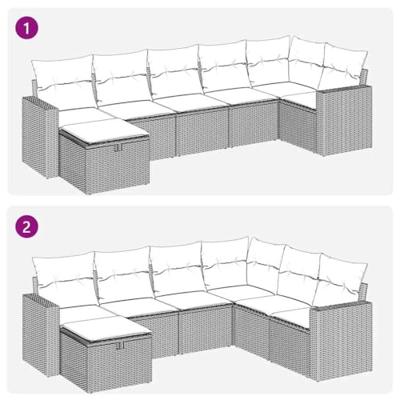 7-delige Loungeset met kussens poly rattan lichtgrijs