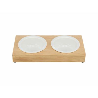 Trixie voerbak waterbak-set keramiek / bamboe Trixie voerbak waterbak-set keramiek / bamboe