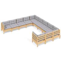 11-delige Loungeset met grijze kussens grenenhout - thumbnail