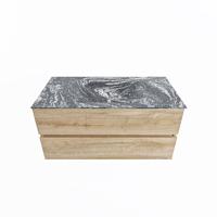MONDIAZ VICA-DLUX 100cm badmeubel onderkast Washed Oak 2 lades. Inbouw wastafel CLOUD midden 1 kraangat, kleur Lava. - thumbnail