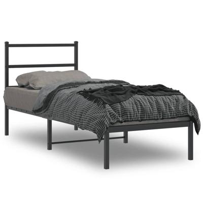 Bedframe met hoofdbord metaal zwart 75x190 cm