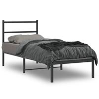 Bedframe met hoofdbord metaal zwart 75x190 cm - thumbnail
