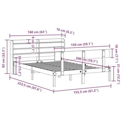 Bedframe zonder matras massief grenenhout 150x200 cm