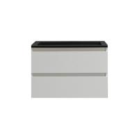 Badkamermeubel BWS Pepper Acryl Wastafel Mat Zwart Met Kraangat 80x55x46 cm Wit - thumbnail