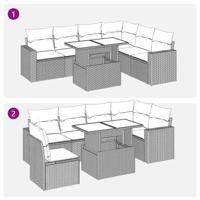 7-delige Loungeset met kussens poly rattan grijs - thumbnail