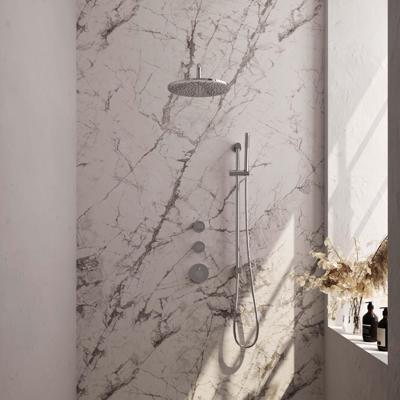 Chrome Edition thermostatische inbouw regendouche SET 16 - 30 cm douchekop, gebogen muurarm, staaf handdouche, doucheslang & geïntegreerde glijstang chroom Chrome Edition thermostatische inbouw regendouche SET 16 - 30 cm douchekop, gebogen muurarm, staaf handdouche, doucheslang & geïntegreerde glijstang chroom