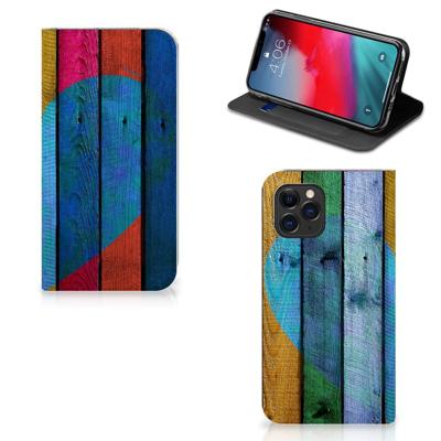 Apple iPhone 11 Pro Book | Wallet Case | Wood Heart - Cadeau voor je Vriend Apple iPhone 11 Pro Book | Wallet Case | Wood Heart - Cadeau voor je Vriend