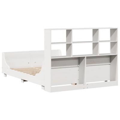 Bed met boekenkast zonder matras massief hout wit 140x200 cm - thumbnail