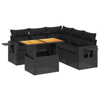 6-delige Loungeset met kussens poly rattan zwart - thumbnail