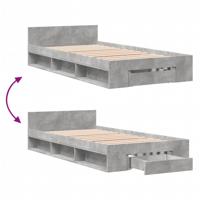 Bedframe met lade bewerkt hout betongrijs 100x200 cm - thumbnail