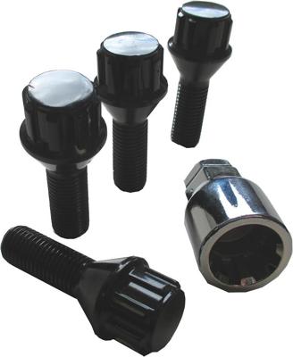 AUTOSTYLING SEEHASE Seehase set velgsloten / wielsloten rim locks set black cone 60, m12x1.5x29 mm