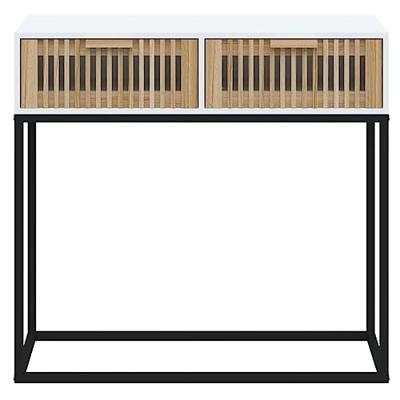Wandtafel 80x30x75 cm bewerkt hout en ijzer wit