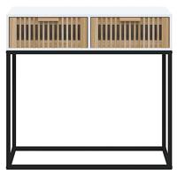 Wandtafel 80x30x75 cm bewerkt hout en ijzer wit - thumbnail
