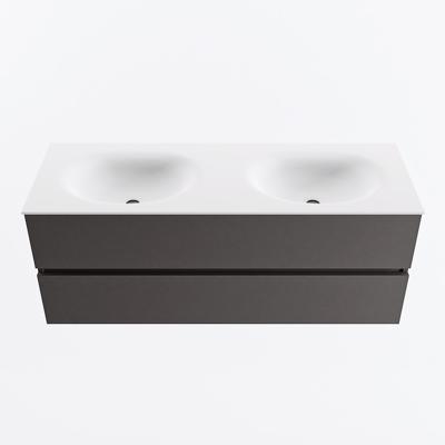 MONDIAZ VICA 130cm badmeubel onderkast Dark Grey 2 lades. Wastafel MOON dubbel 2 kraangaten, kleur Talc.