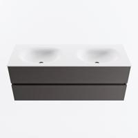 MONDIAZ VICA 130cm badmeubel onderkast Dark Grey 2 lades. Wastafel MOON dubbel 2 kraangaten, kleur Talc. - thumbnail