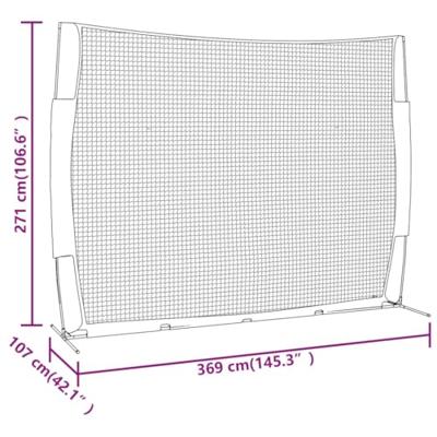 VidaXL Honkbalnet draagbaar 369x107x271 cm staal polyester rood zwart