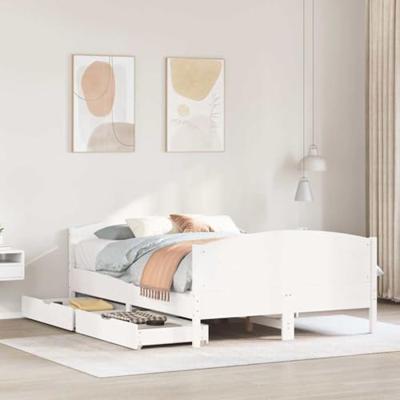 Bedframe zonder matras massief grenenhout wit 135x190 cm