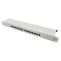 LogiLink Professional NP0075 volledig afgeschermd CAT 6A patch- / verdelerveld met 16 poorten, PoE en PoE+, (1 hoogteeenheid) lichtgrijs - thumbnail