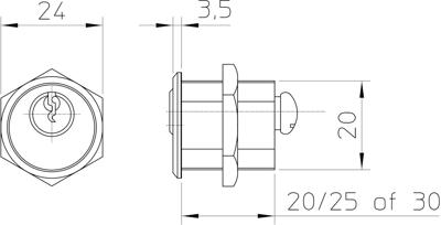 Nemef automaatcilinder - lengte 25mm - corbin 20225