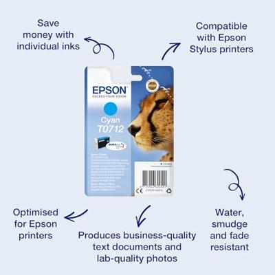 Epson inktcartridge T0712, 345 pagina&apos;s, OEM C13T07124012, cyaan