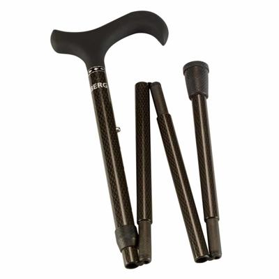 Carbon wandelstok Zwart opvouwbaar met soft Derby handvat 85-95 cm