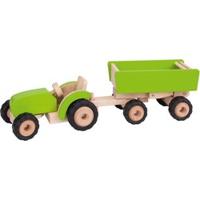 Goki houten tractor groen met aanhanger - thumbnail