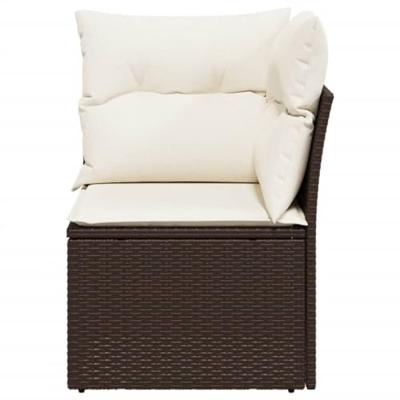 Tuinhoekbank met kussens poly rattan bruin - thumbnail