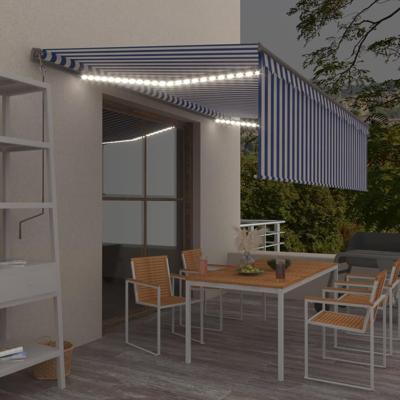 Luifel handmatig uittrekbaar met rolgordijn LED 5x3 m blauw wit