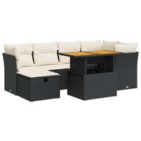 7-delige Loungeset met kussens poly rattan zwart - thumbnail