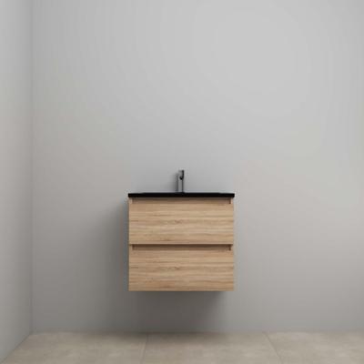 On-Line Onderkast - 60 cm - Voorgemonteerd - Ladestructuur - Acryl Wastafel - 1 Kraangat - Eiken