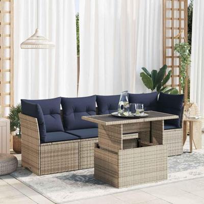 5-delige Loungeset met kussens poly rattan acacia grijs 5-delige Loungeset met kussens poly rattan acacia grijs