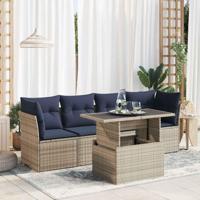 5-delige Loungeset met kussens poly rattan acacia grijs - thumbnail