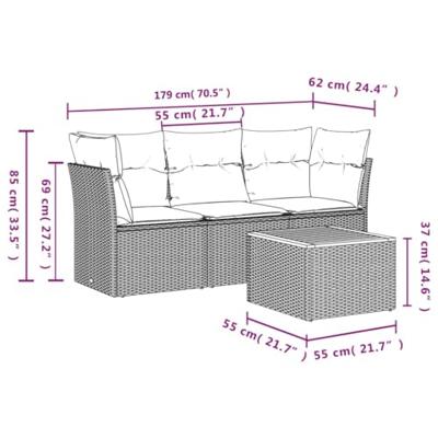 4-delige Loungeset met kussens poly rattan zwart 4-delige Loungeset met kussens poly rattan zwart