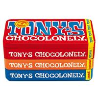 Chocolade Tony&apos;s Chocolonely puur-melk en karamel zeezout blik 540gr | 8 stuks - thumbnail