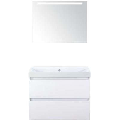 Maxx XL Badmeubelset 80 cm - Wit Hoogglans - Wastafel Just Zonder Kraangat met LED Spiegel