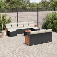 10-delige Loungeset met kussens poly rattan zwart - thumbnail