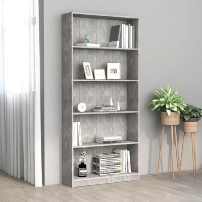 Boekenkast met 5 schappen 80x24x175 cm bewerkt hout betongrijs