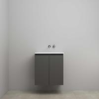 On-Line Onderkast - 60 cm - Voorgemonteerd - Greeploos 2 Deuren - Acryl Wastafel - zonder Kraangat - Mat Antraciet - thumbnail
