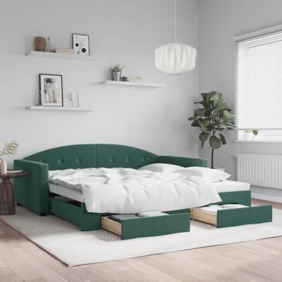 Slaapbank onderschuifbed lades 100x200 cm fluweel donkergroen