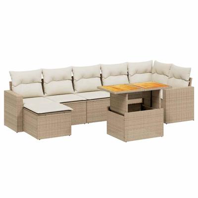 8-delige Loungeset met kussens poly rattan beige