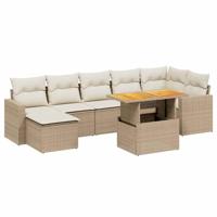 8-delige Loungeset met kussens poly rattan beige - thumbnail