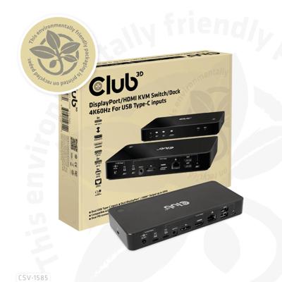 Club 3D displayport/hdmi dock 4k60hz dockingstation (zwart, met kvm-functionaliteit)