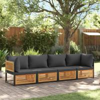 4-delige Loungeset met kussens massief acaciahout - thumbnail