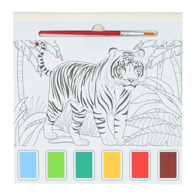 Wins Holland Waterverfkleurblok volwassenen - wilde dieren - incl penseel en 6 kleuren waterverf