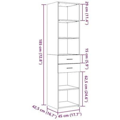 Hoge kast 45x42,5x185 cm bewerkt hout gerookt eikenkleurig